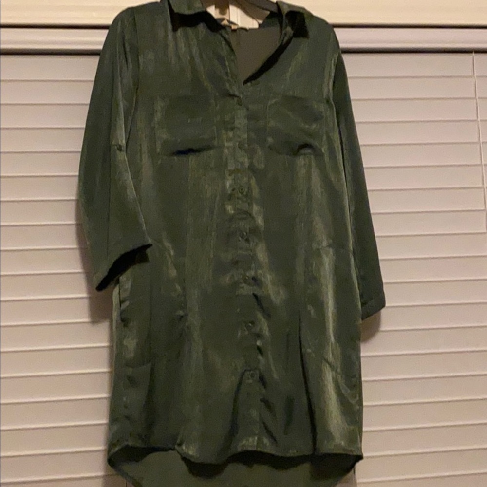 Silk Army Green button dress
